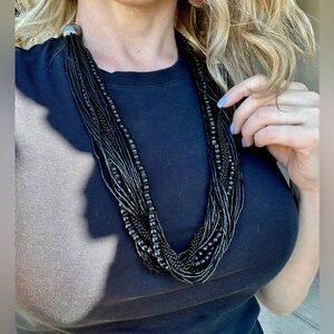 Vintage Multi-Strand Black Beaded Necklace - Women Jewelry